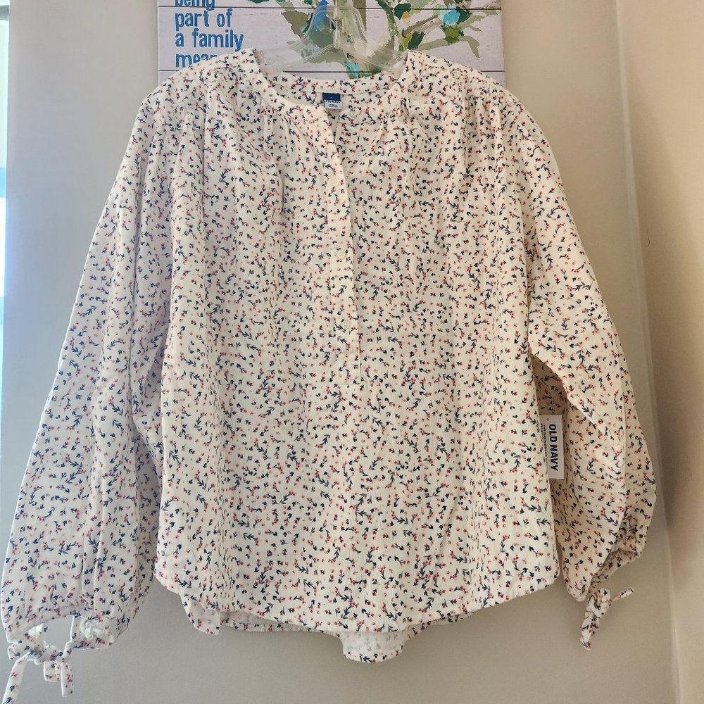 NWT Old Navy Corduroy Split-Neck Relaxed Popover Floral-print Blouse Women (L)